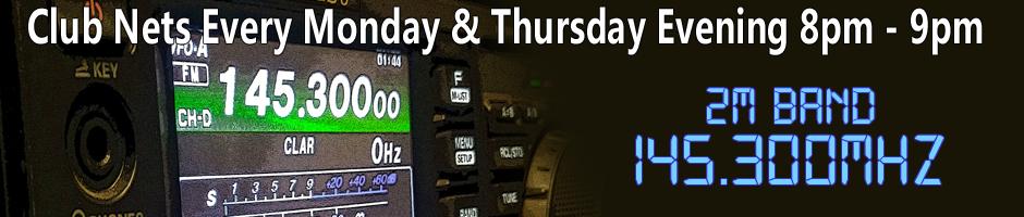 Weekly Club Nets - Monday 8pm - 9pm 433.450MHz - Thursday 8pm - 9pm  145.300MHz